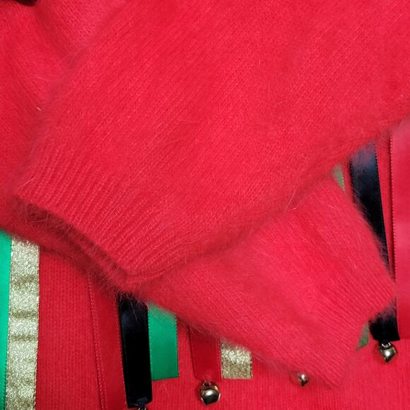 VTG Rafaella Angora Rabbit Wool Holiday Christmas Ribbon Jingle Bell Sweater✨️M - Picture 6 of 14